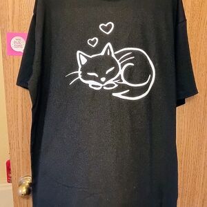 Unisex Black Cat Graphic Pet T-Shirt - Cute Sleeping Cat Design
